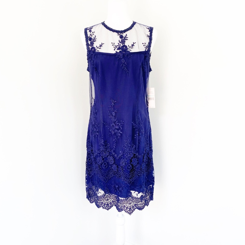 Nanette Lepore Blue Lace Sleeveless Sheath Dress 8